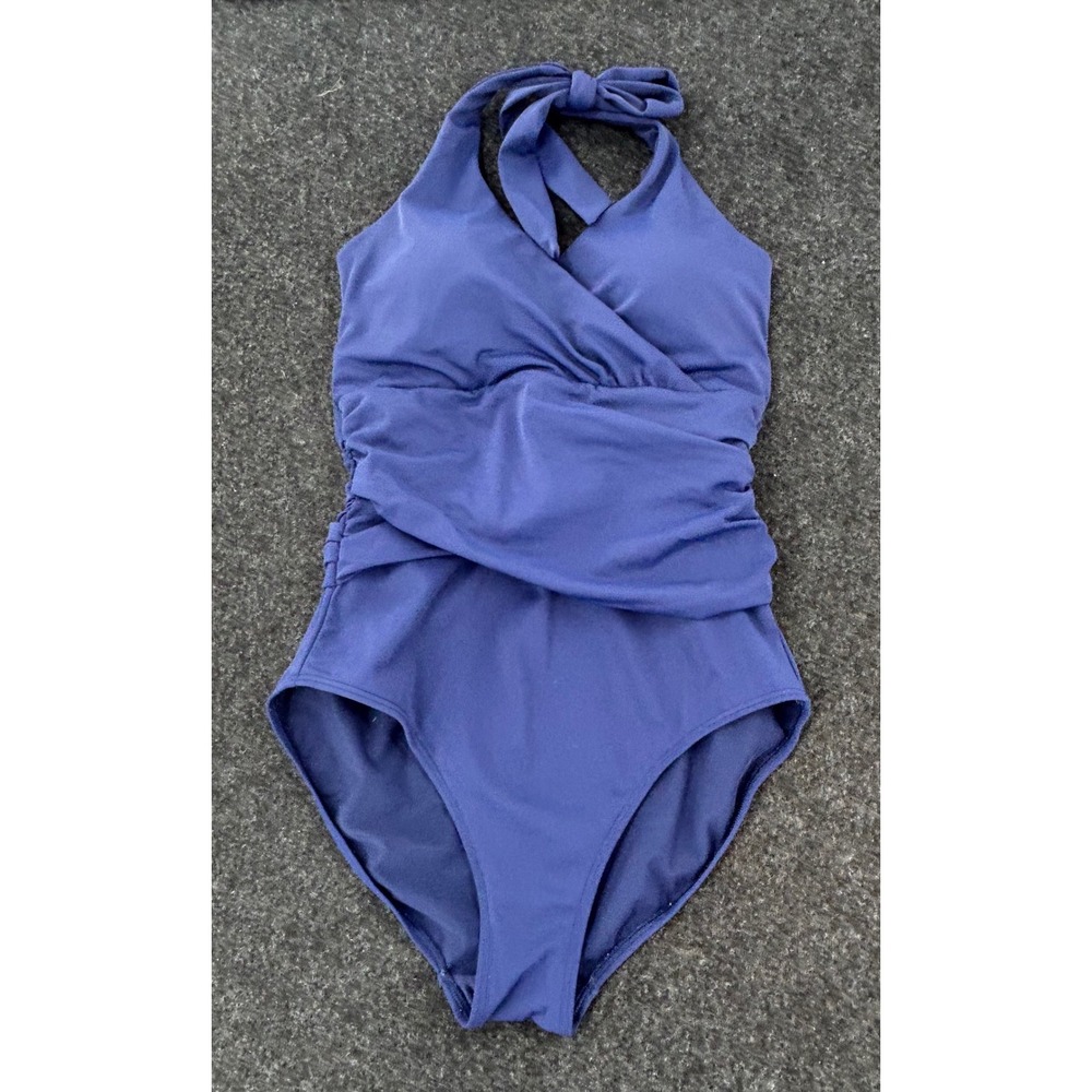 Boden Navy Blue Wrap Front Halter One Piece Swimsuit S Womens US 8 Ruched Wrap